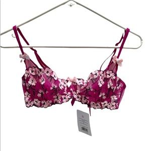 Agent Provocateur Bra Purple With Lavender Floral Embroidery Size 34C NWT